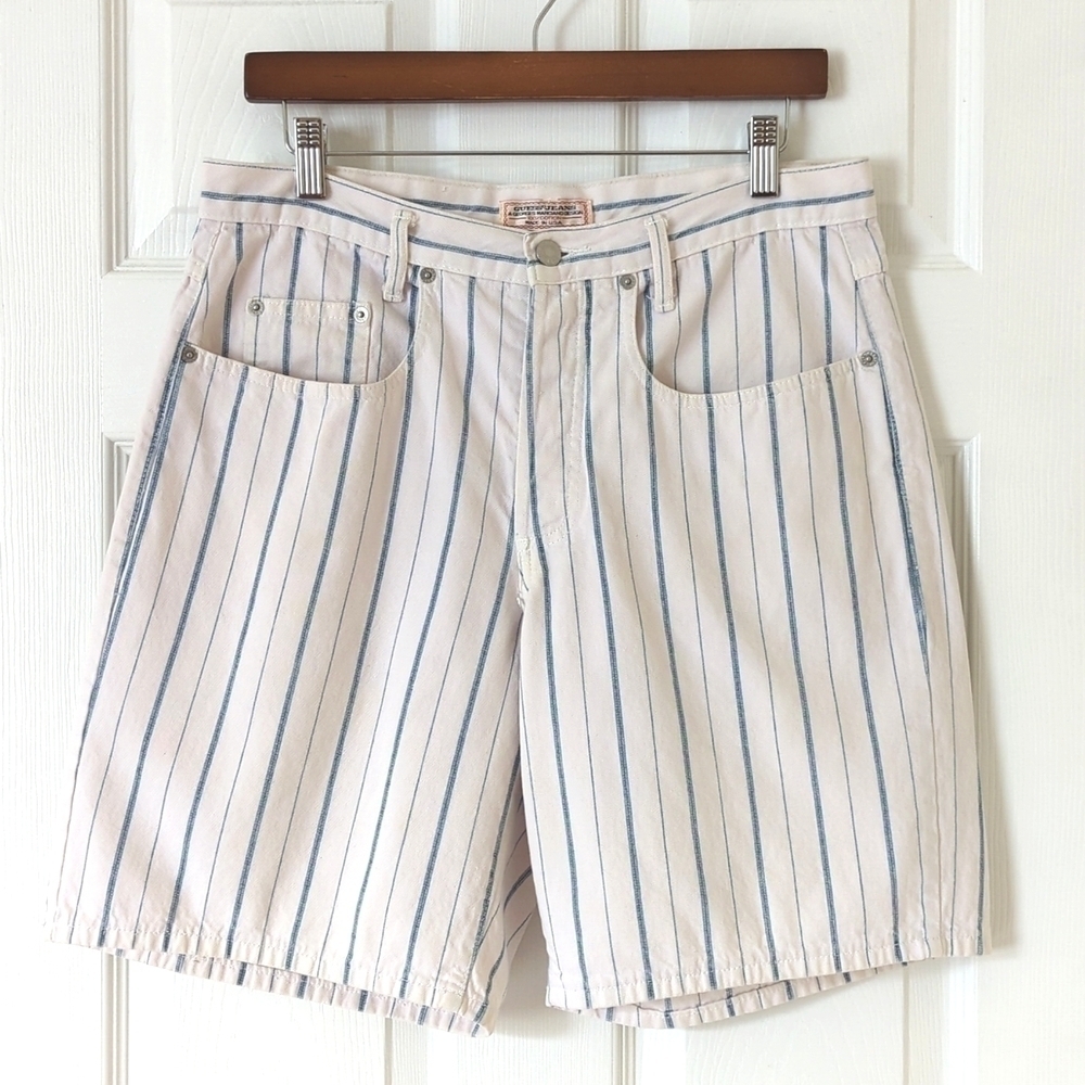 Guess by Georges Marciano 80's Vintage Relaxed High Rise Striped Jean Shorts 2